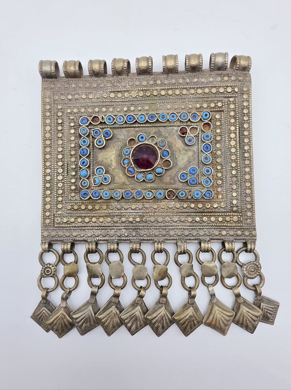 Large Vintage Afghan Kuchi Tribal Hirz Panel Pendant Statement Necklace